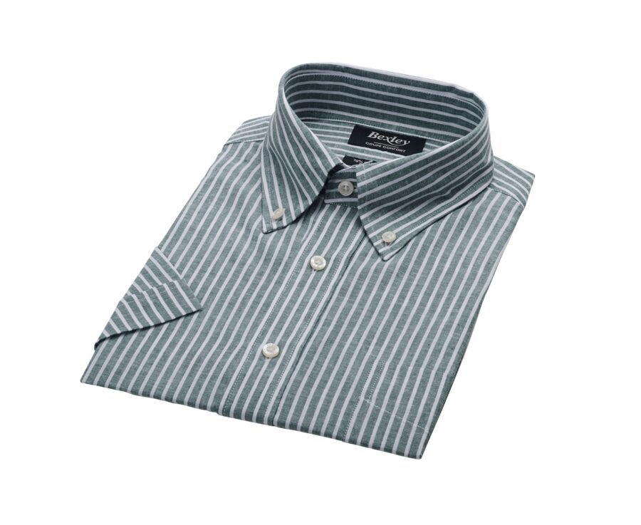 Chemise à rayures coton/lin Vert et Blanc - Coupe confort - COLTEN MC