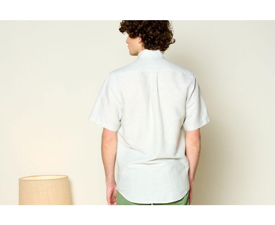 Chemise coton et lin Vert Tilleul et Blanc - Poche poitrine - COLTEN MC