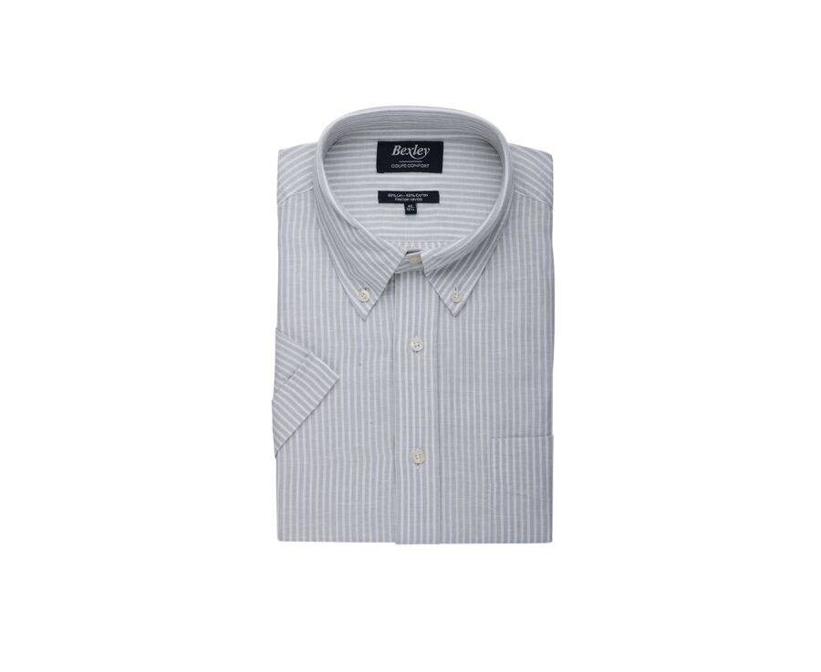 Chemise coton et lin Vert Tilleul et Blanc - Poche poitrine - COLTEN MC