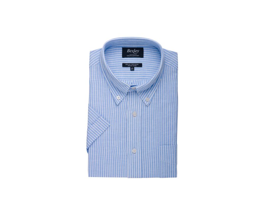 Chemise coton et lin Chambray Bleu Ciel et Blanc - Poche poitrine - COLTEN MC