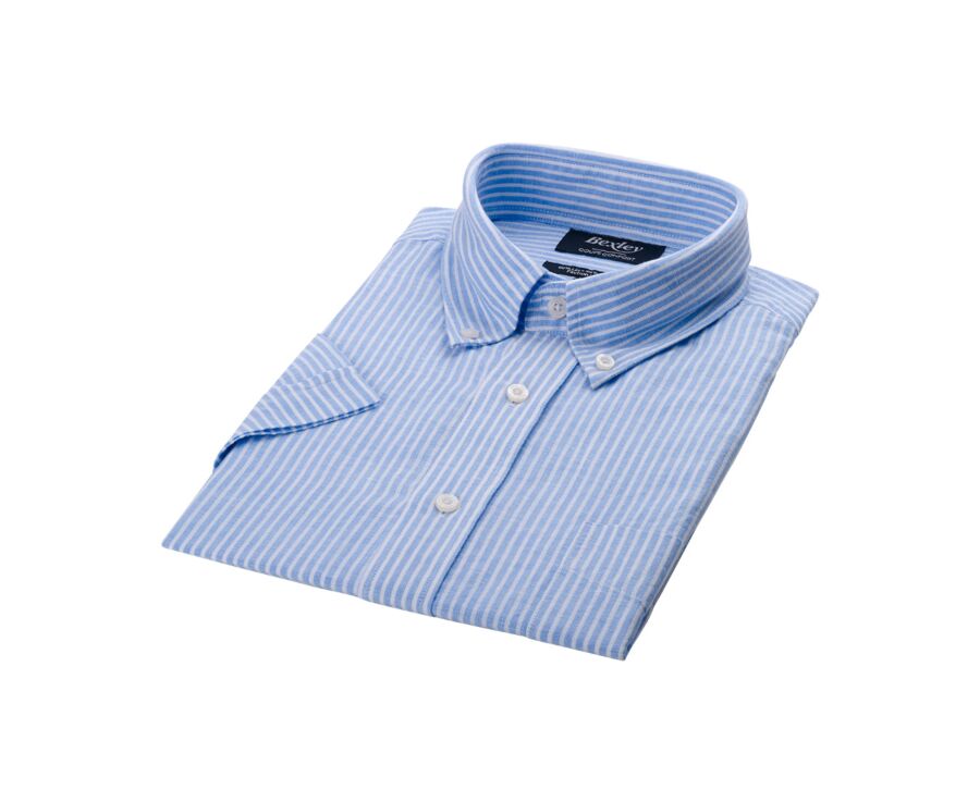 Chemise coton et lin Chambray Bleu Ciel et Blanc - Poche poitrine - COLTEN MC