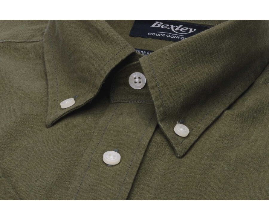 Chemise coton/lin - Chambray Vert Foret - COLTEN MC