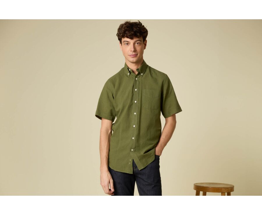 Chemise coton/lin - Chambray Vert Foret - COLTEN MC