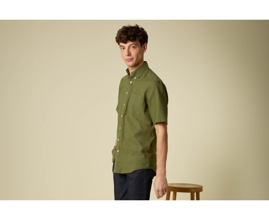 Chemise coton/lin - Chambray Vert Foret - COLTEN MC