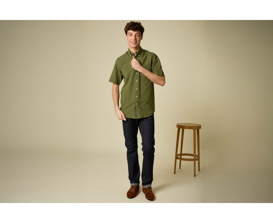Chemise coton/lin - Chambray Vert Foret - COLTEN MC
