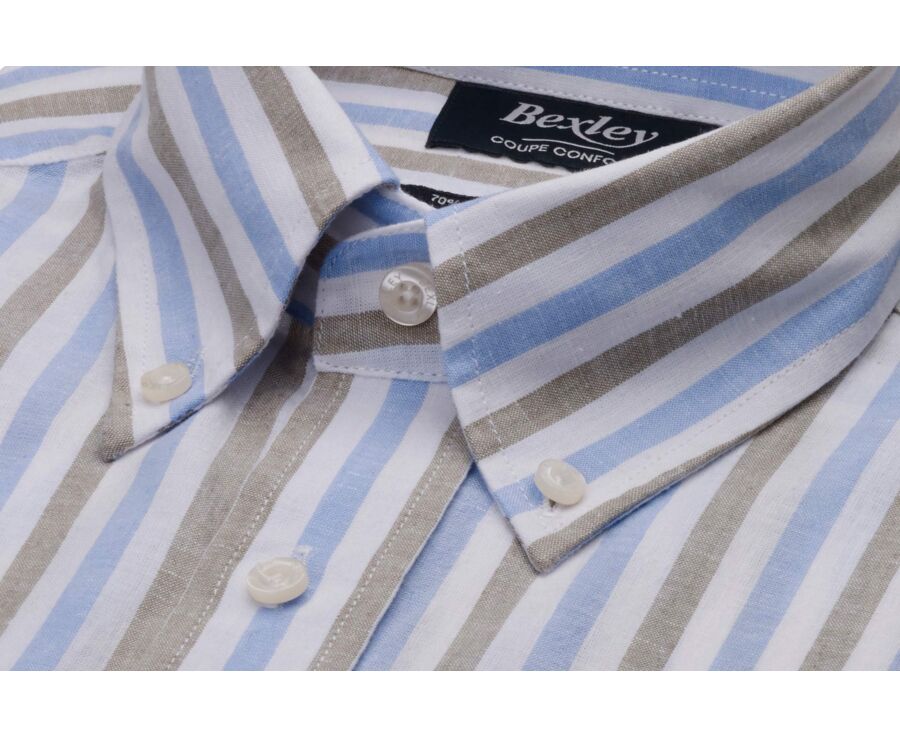 Chemise coton/lin  Indigo - Bleu Ciel et Vert Sauge - COLTEN MC