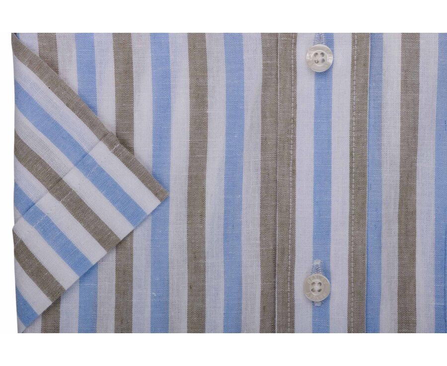 Chemise coton/lin  Indigo - Bleu Ciel et Vert Sauge - COLTEN MC