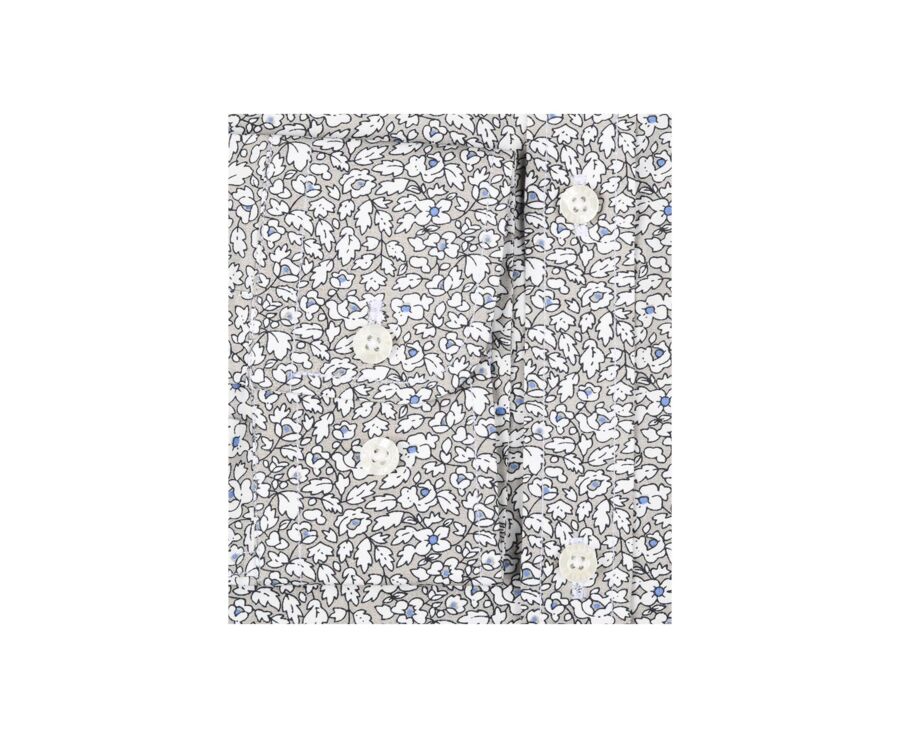 Chemise coton taupe imprimée fleurs blanches et bleues - VICTORIEN