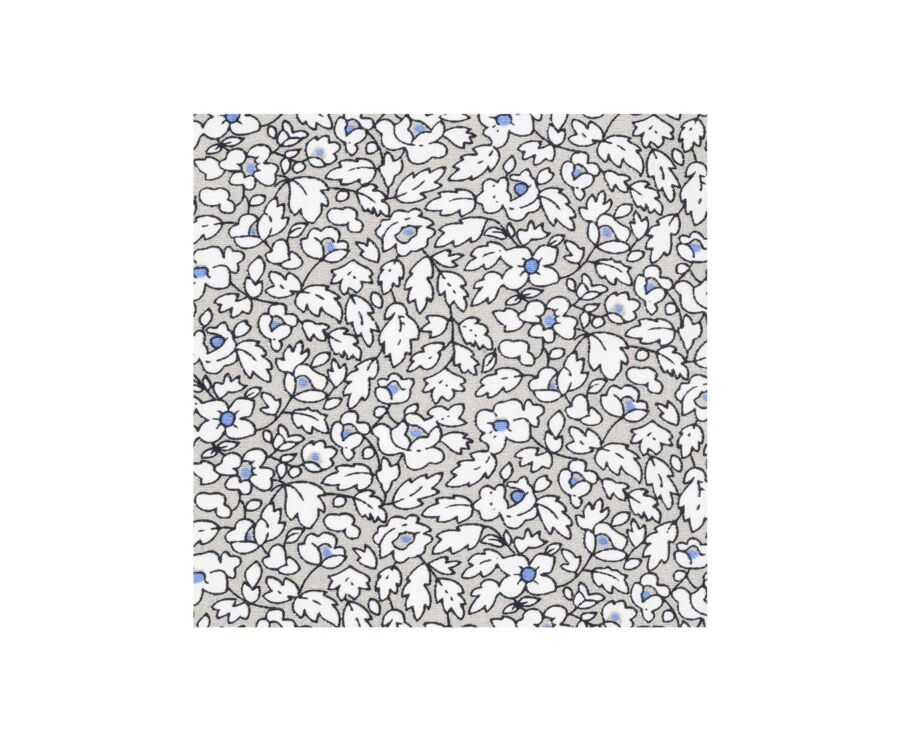 Chemise coton taupe imprimée fleurs blanches et bleues - VICTORIEN