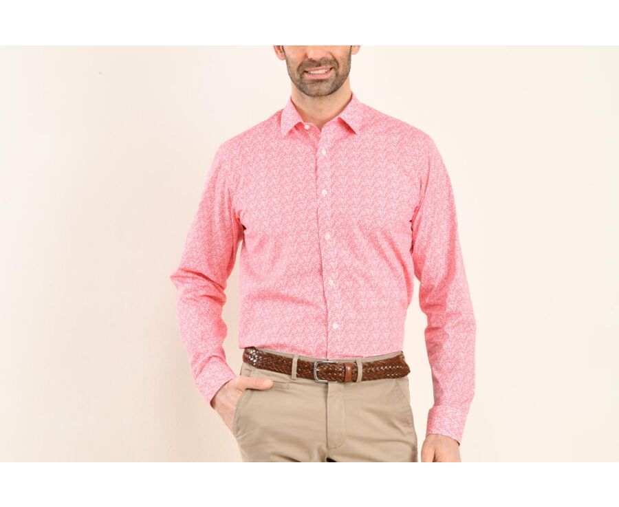 Chemise coton blanche à imprimé fleuri rouge - SULPICE