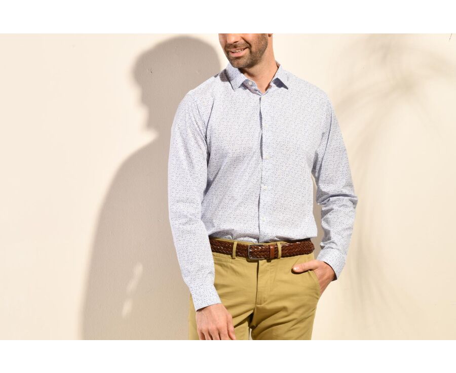 Chemise coton imprimée blanche tâchetée bleu - SIDOINE