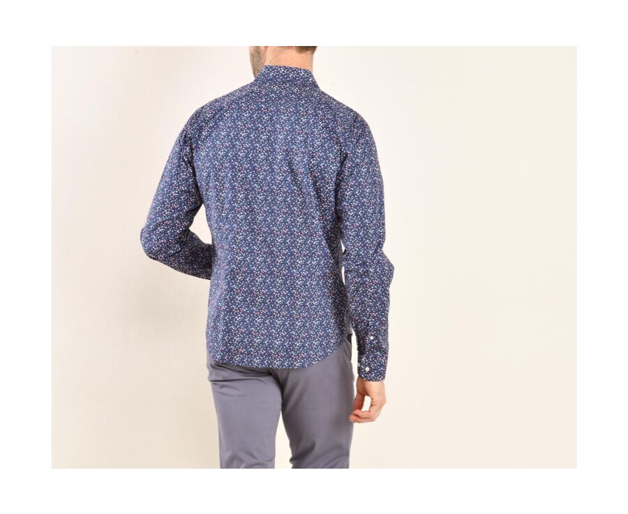 Chemise coton bleue imprimée fleurs corail - WILROSE