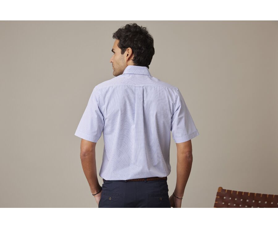 Chemise coton blanche à petits carreaux bleu océan - TIM MC