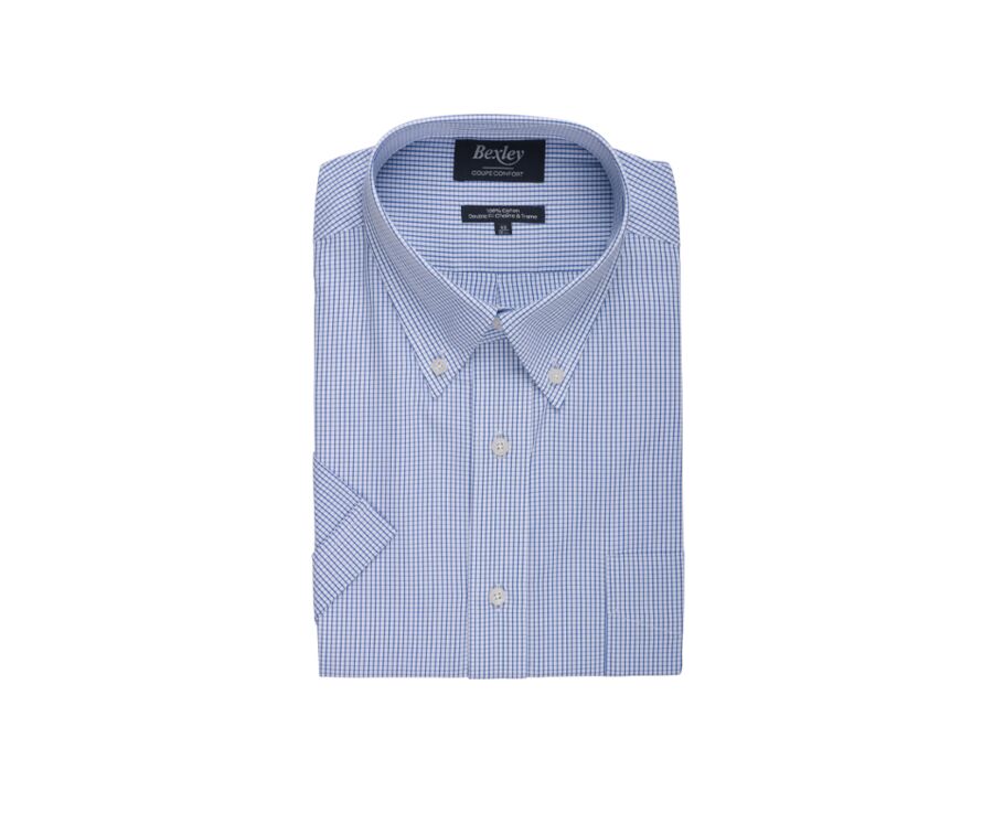 Chemise coton blanche à petits carreaux bleu océan - TIM MC