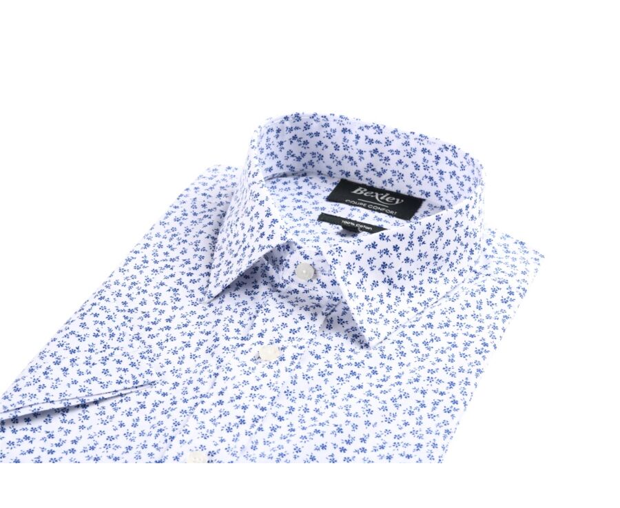 Chemise coton blanche imprimée fleurs bleues - FLORANTIN MC
