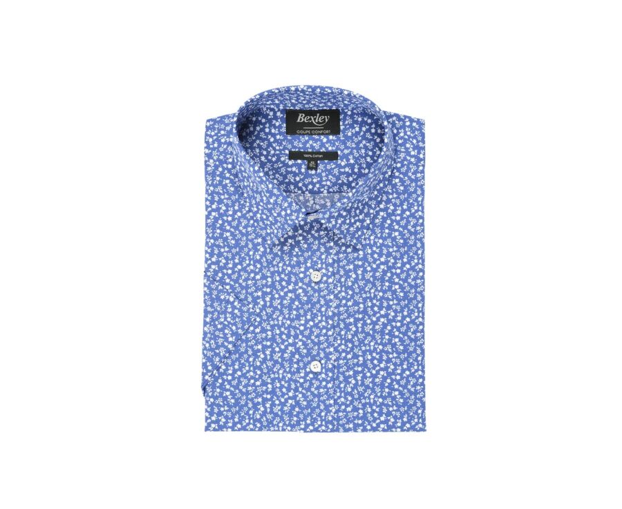 Chemise coton bleue imprimée fleurs blanches - FLORANTIN MC