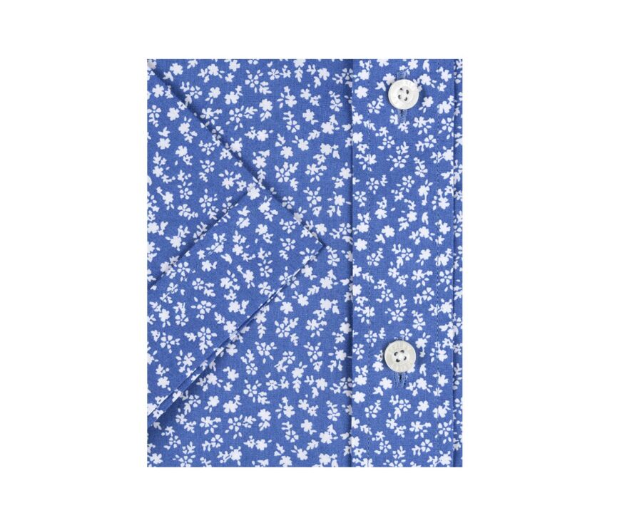 Chemise coton bleue imprimée fleurs blanches - FLORANTIN MC