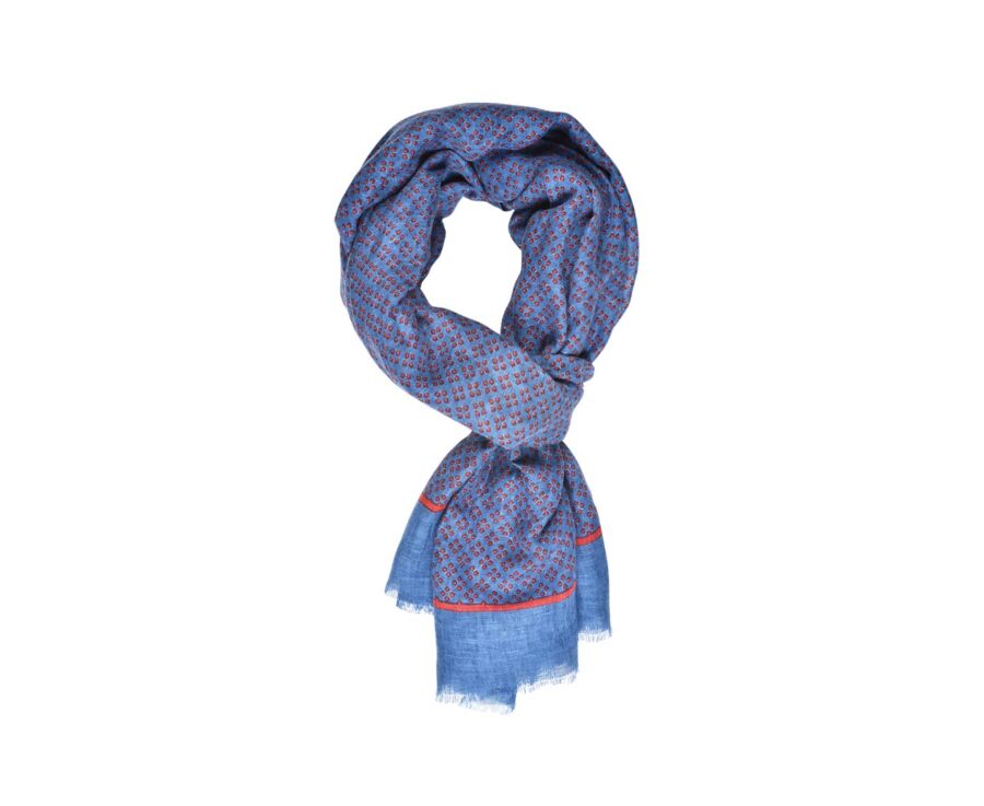 Chèche lin coton Bleu Indigo motifs rouges