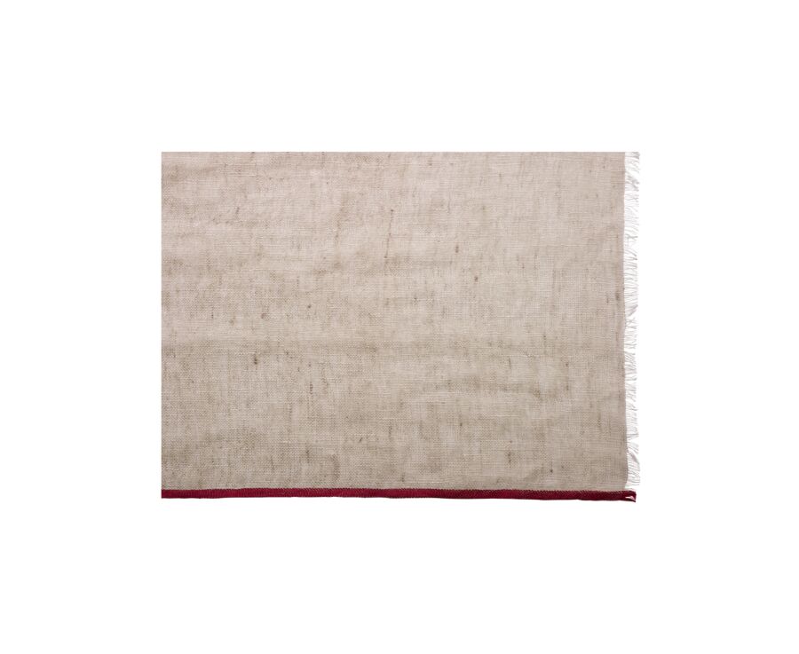 Chèche Lin coton Chambray Beige et bordure Rouge