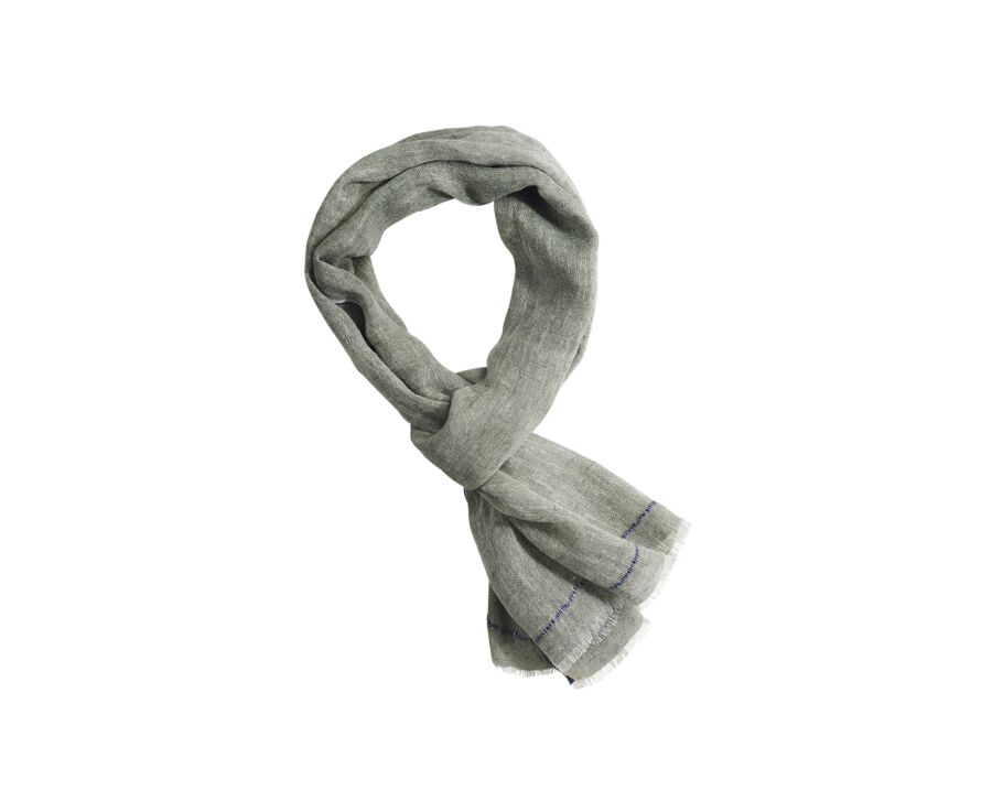 Chèche Lin coton Chambray Vert Bordure Marine