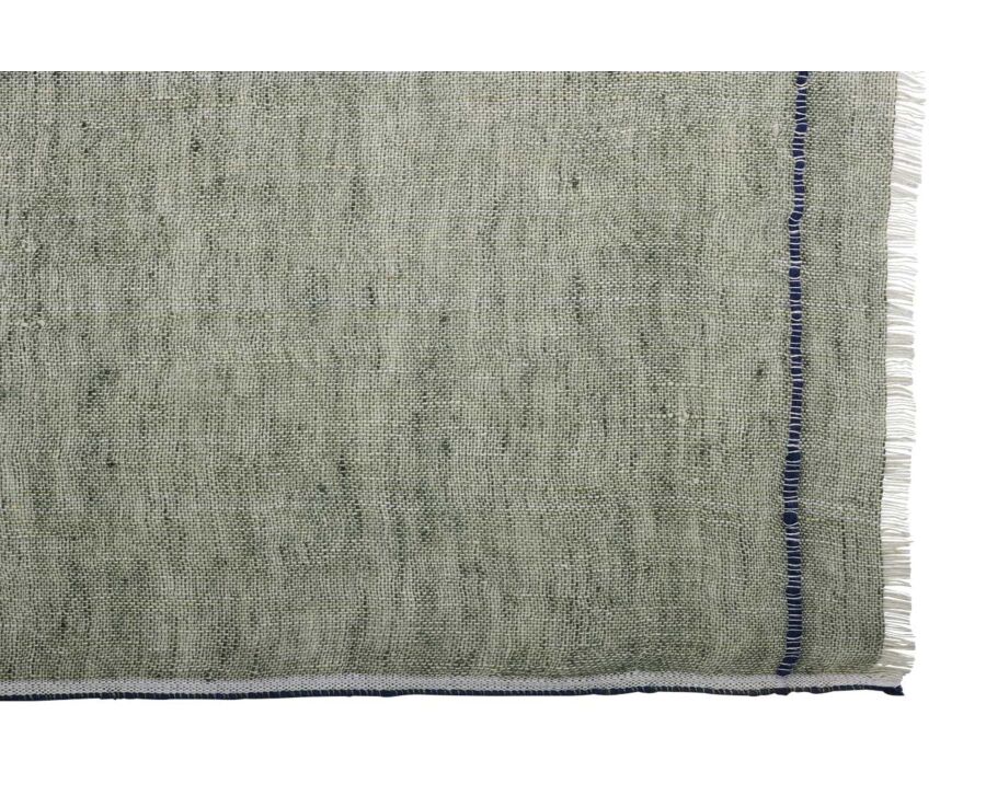 Chèche Lin coton Chambray Vert Bordure Marine