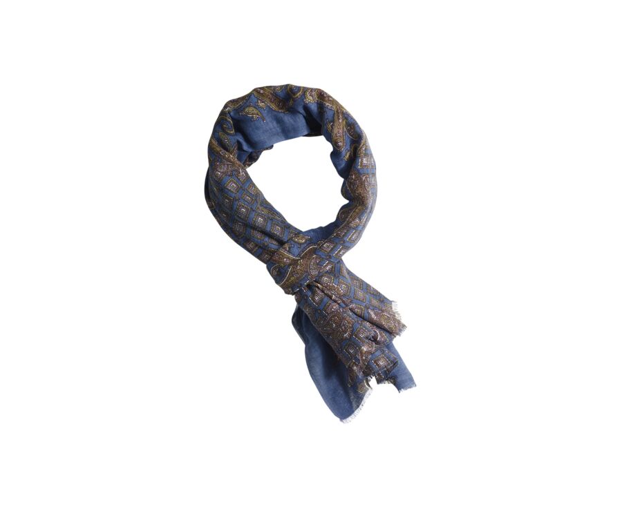 Chèche Lin coton Bleu Indigo Motif Taupe