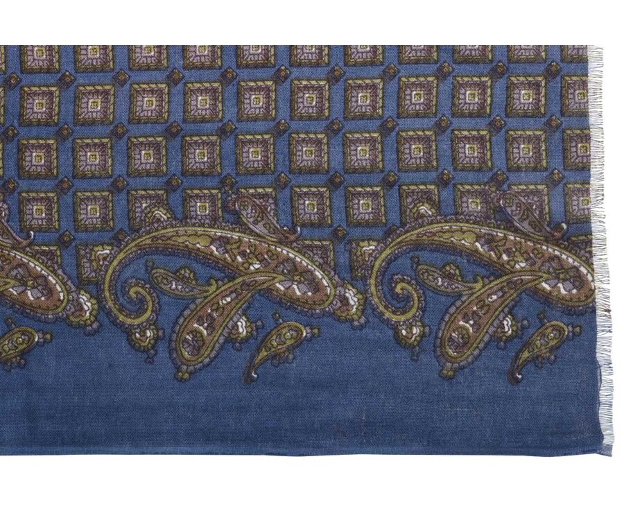 Chèche Lin coton Bleu Indigo Motif Taupe