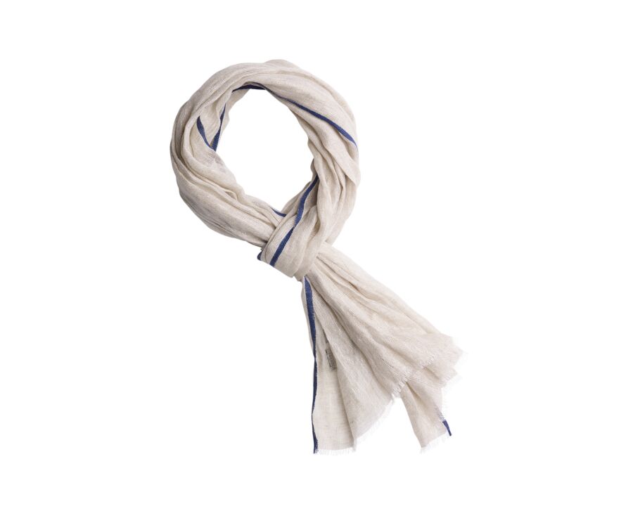Chèche Homme Lin et Coton - Beige et Bordure Navy