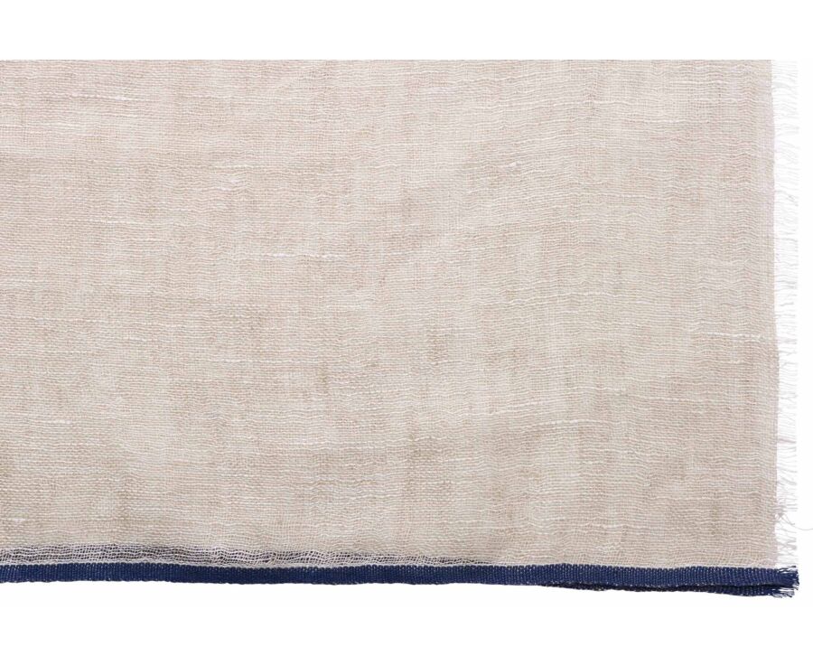Chèche Homme Lin et Coton - Beige et Bordure Navy