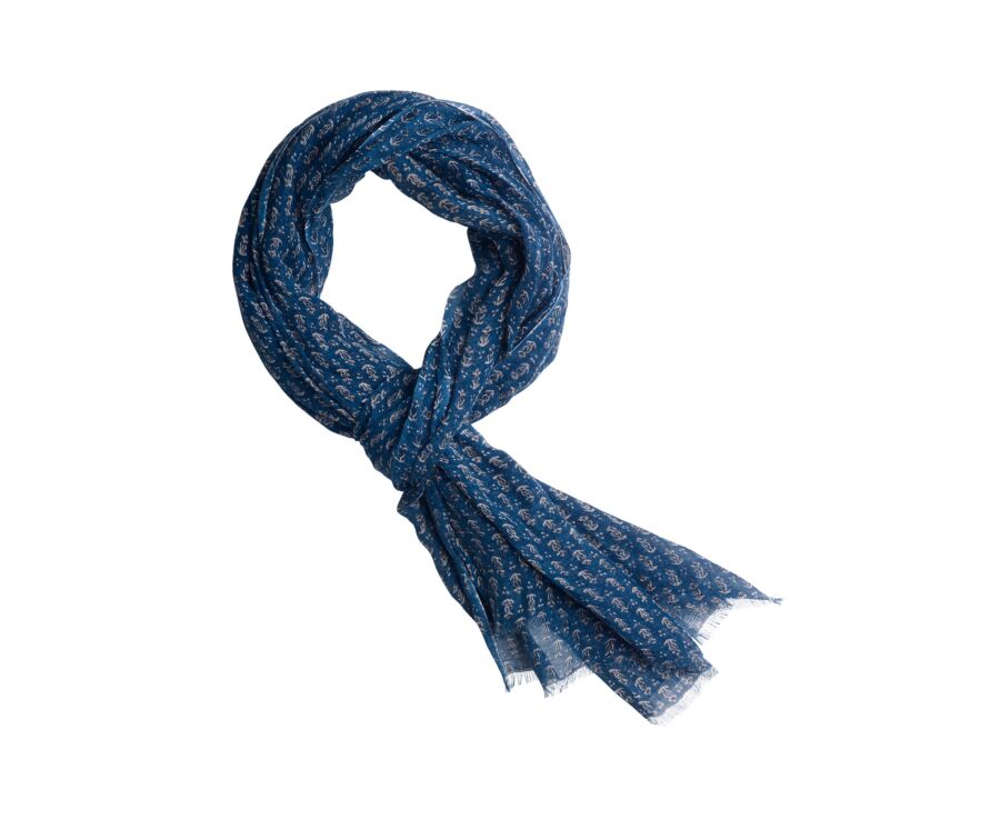 Chèche Homme Lin et Coton - Bleu Motif Ancres