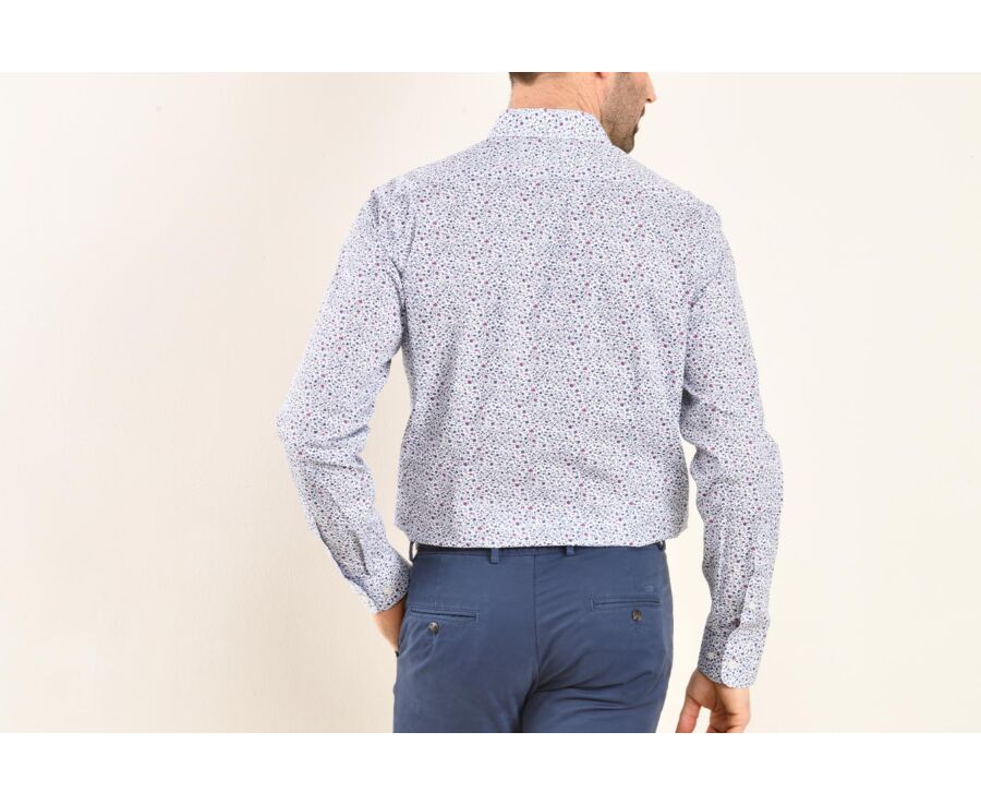 Chemise coton blanche imprimée fleurs bleues et roses - THÉOBERT