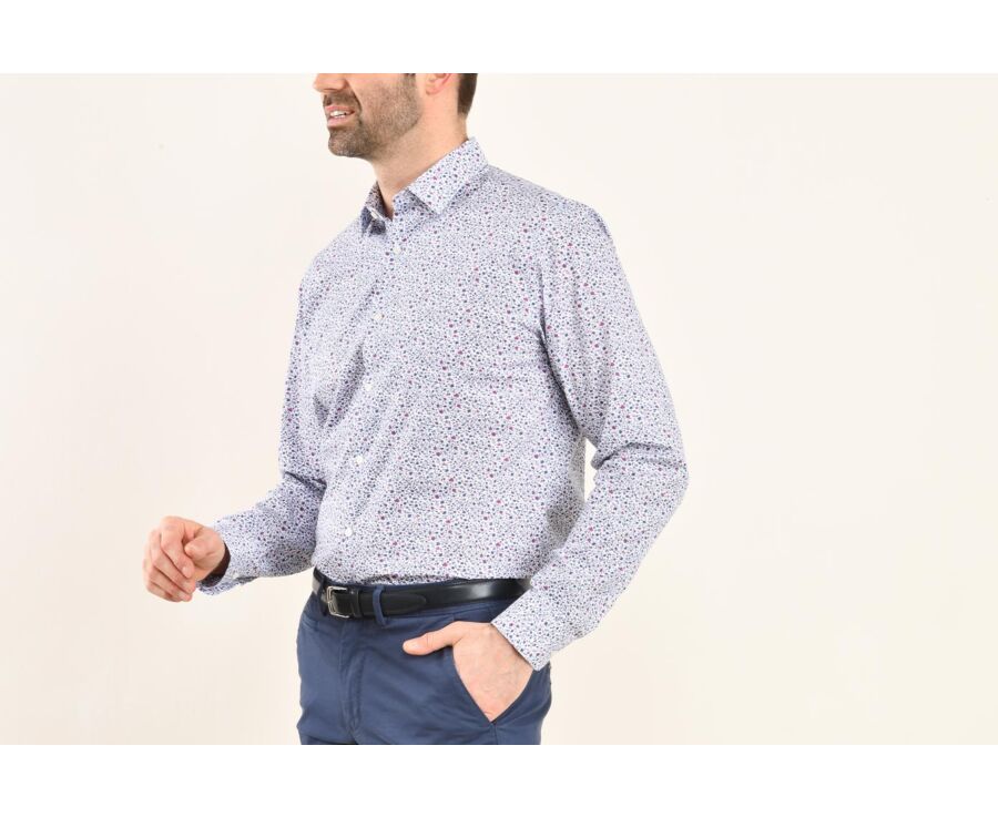 Chemise coton blanche imprimée fleurs bleues et roses - THÉOBERT