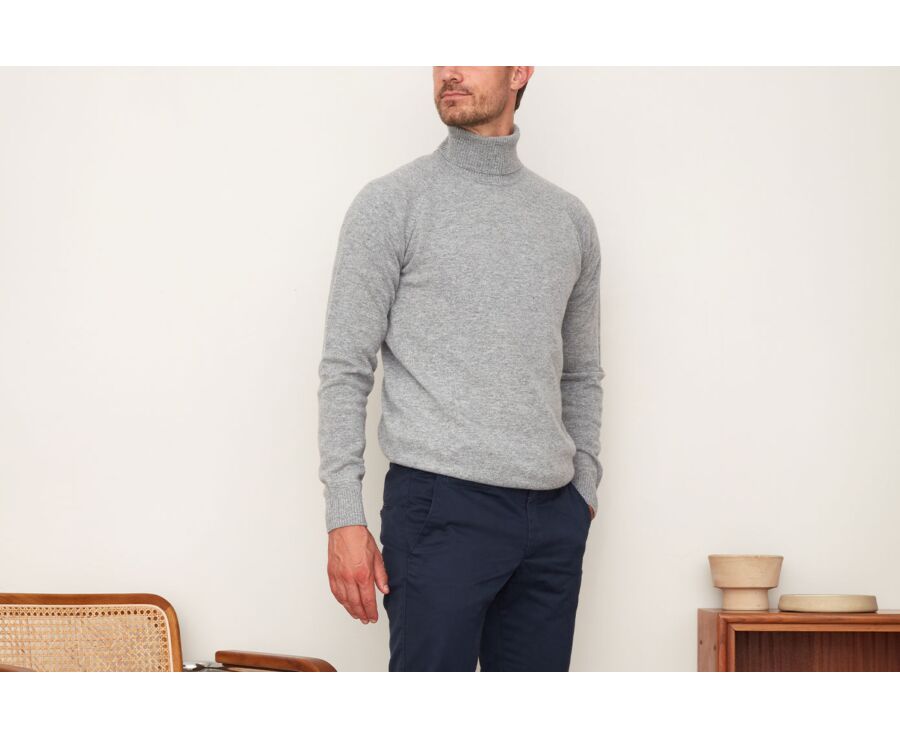 Pull col roulé homme laine Gris Chiné - EMERSTON