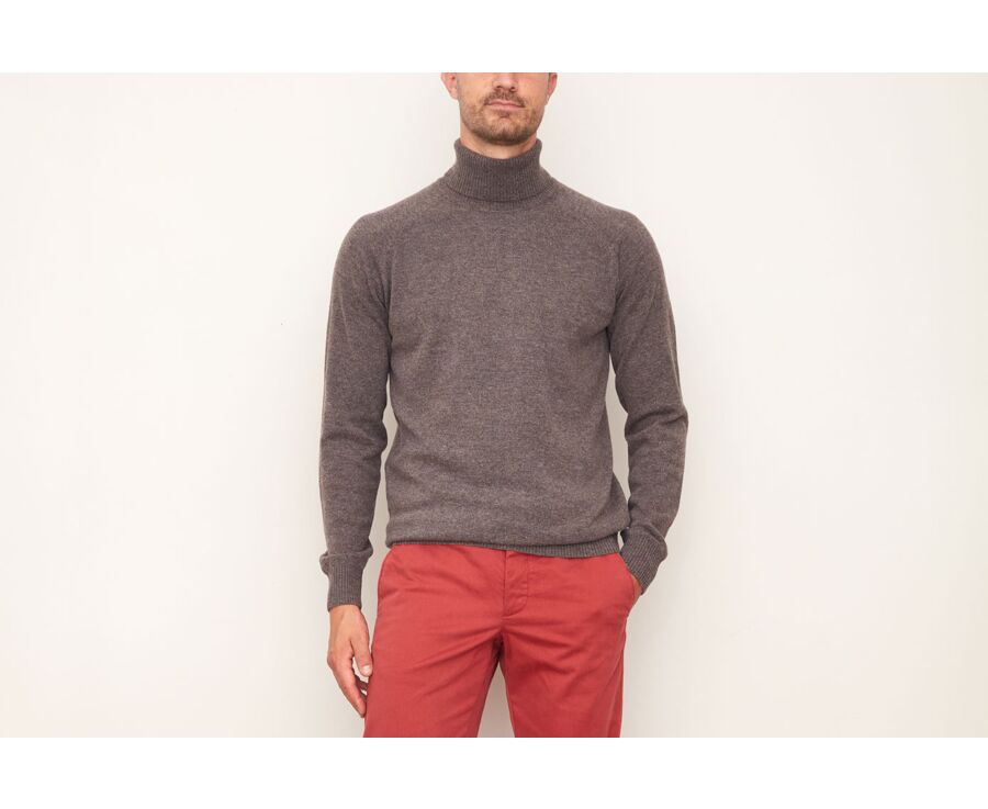 Pull col roulé homme laine Chocolat Chiné - EMERSTON