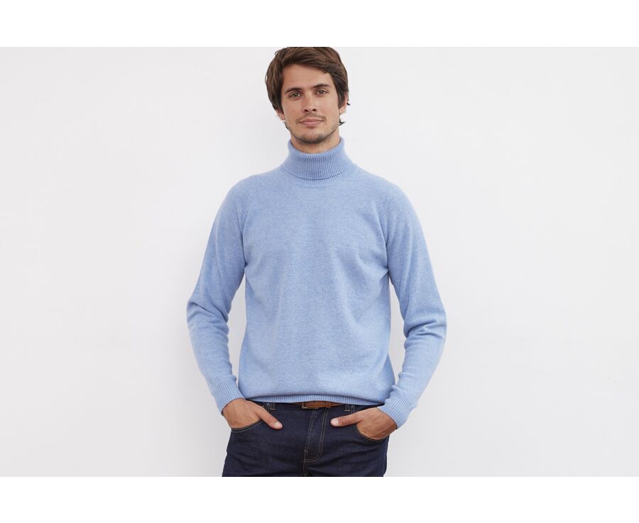 Pull laine col roulé homme Bleu chiné - EMERSTON