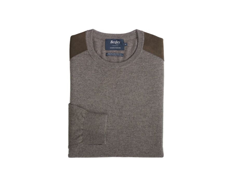Pull laine homme col rond Gris taupe chiné - CONOW