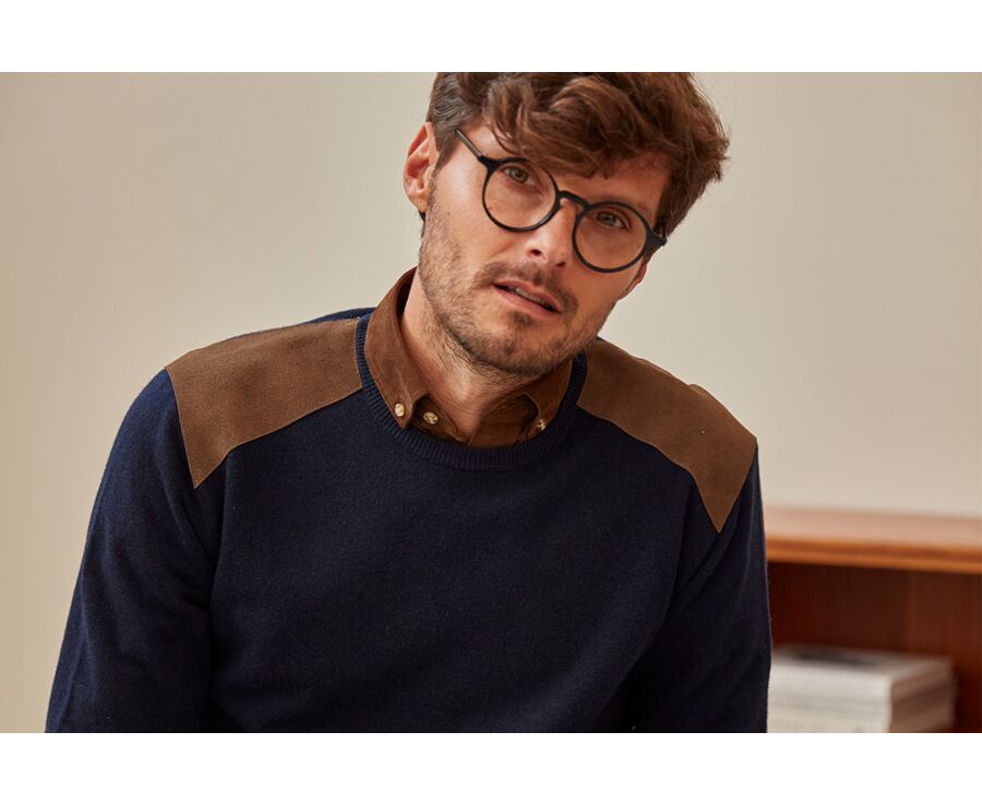 Pull col rond homme laine Bleu marine - CONOW