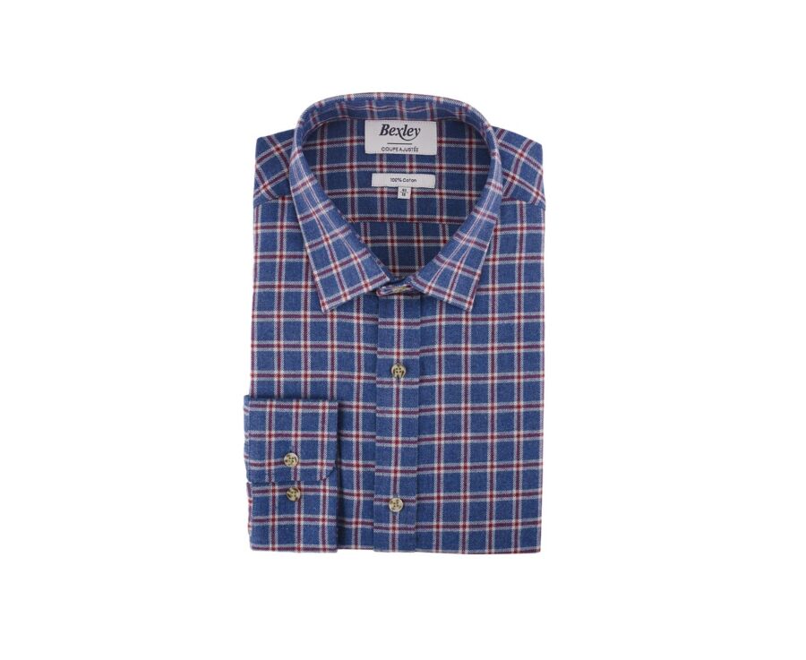 Chemise flanelle bleu à carreaux rouges - Col français - PAULIN II