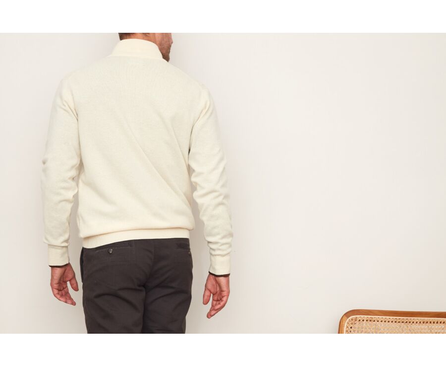 Pull laine homme à torsades col zippé Ecru - KEITHOR