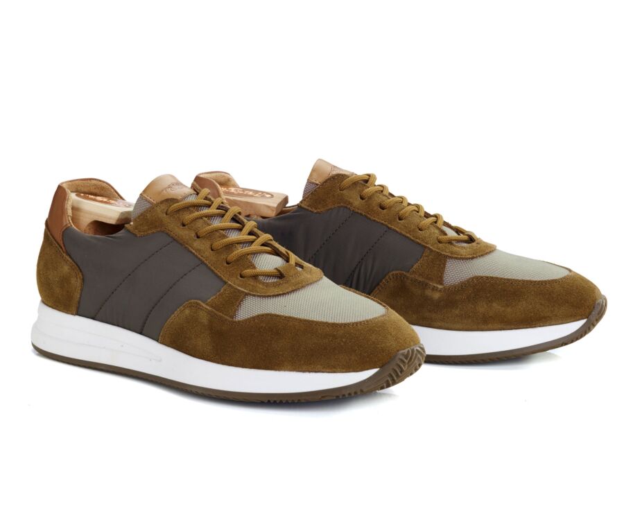 Sneakers homme velours Chamois et Kaki - NIRRANDA