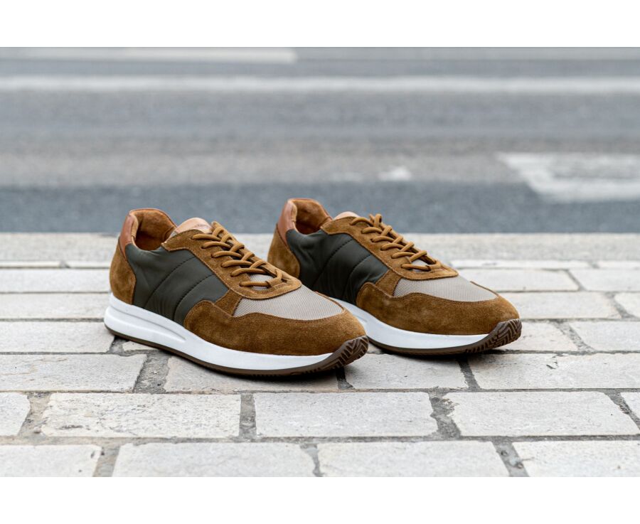 Sneakers homme velours Chamois et Kaki - NIRRANDA