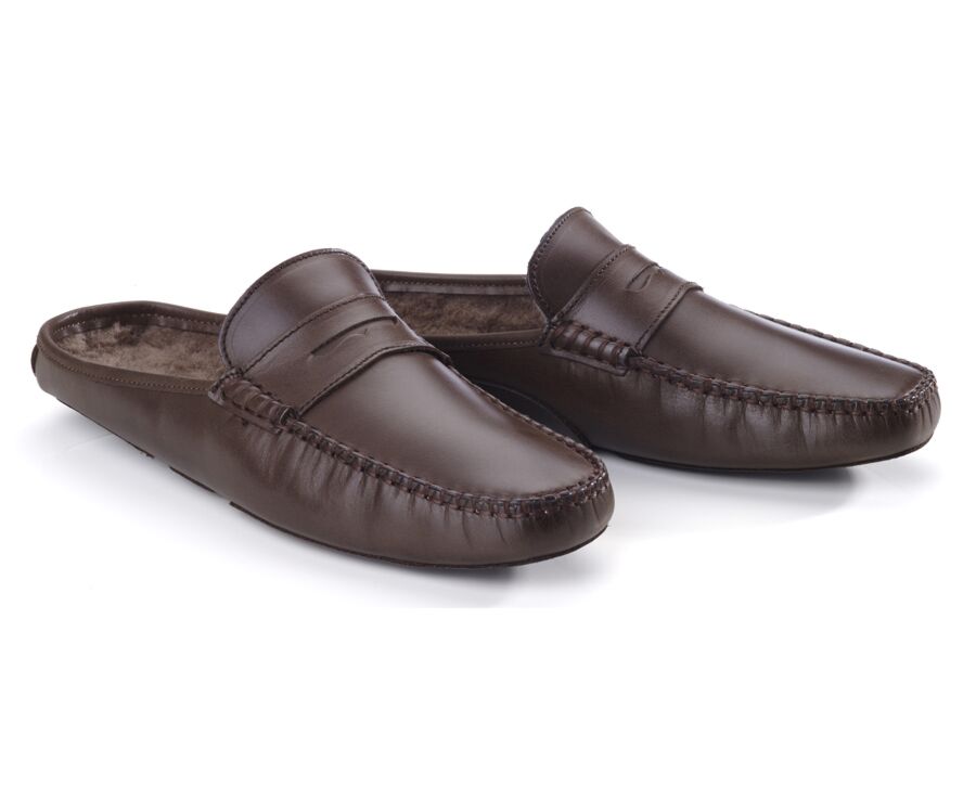 Chaussons ouverts homme cuir Chocolat
