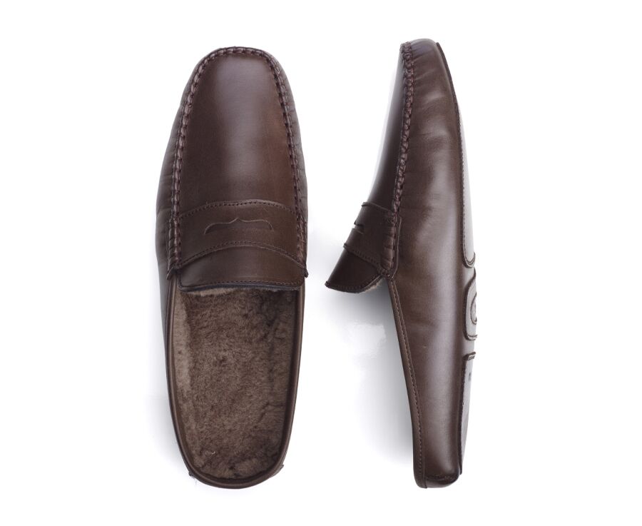 Chaussons ouverts homme cuir Chocolat