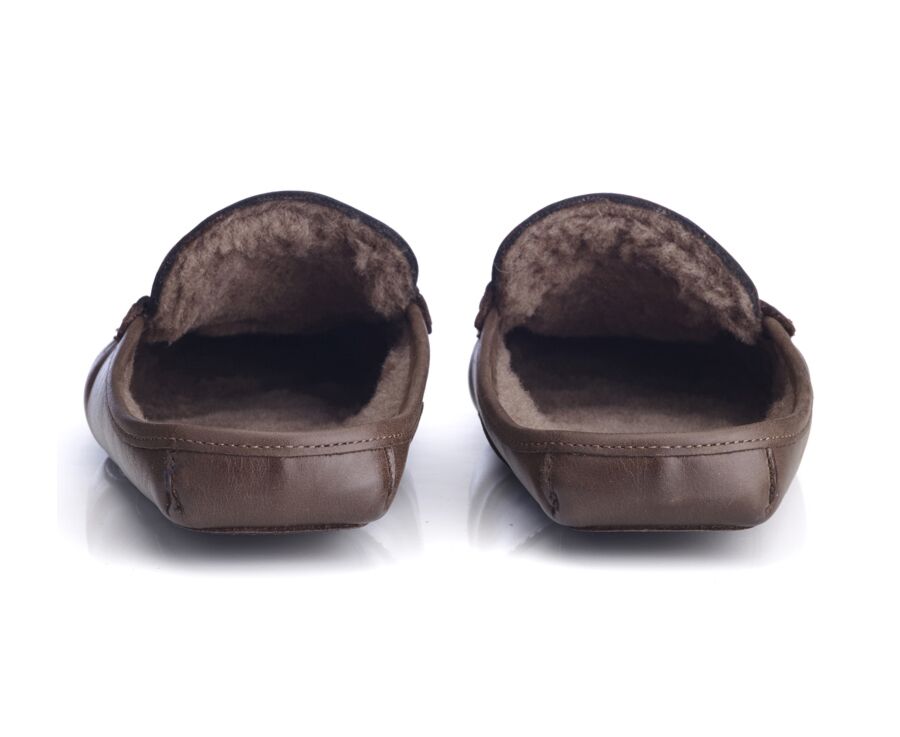 Chaussons ouverts homme cuir Chocolat