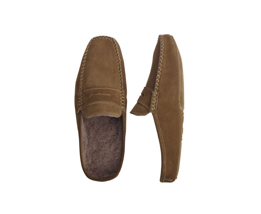 Chaussons ouverts homme velours Chamois