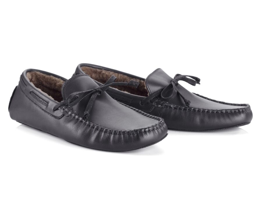 Chaussons homme cuir Noir
