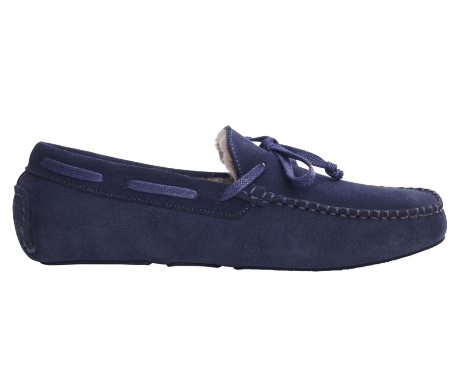Chaussons homme croûte de velours Marine