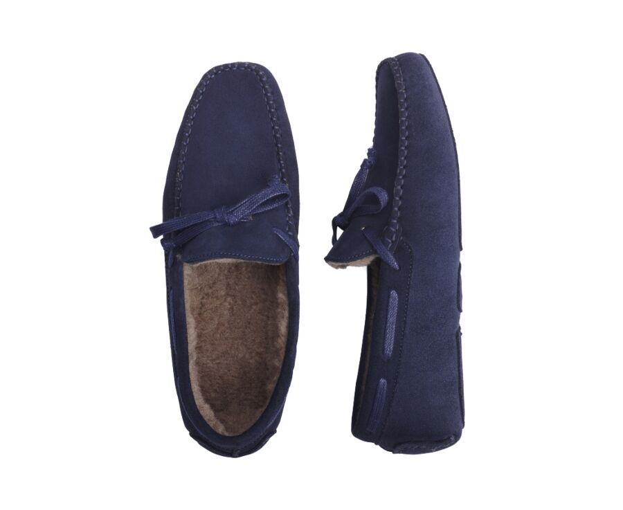 Chaussons homme croûte de velours Marine
