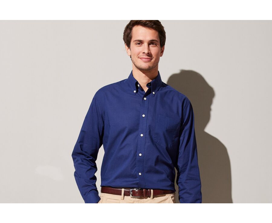 Chemise manches longues coton et lin Navy - COLTEN