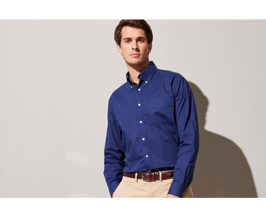 Chemise manches longues coton et lin Navy - COLTEN